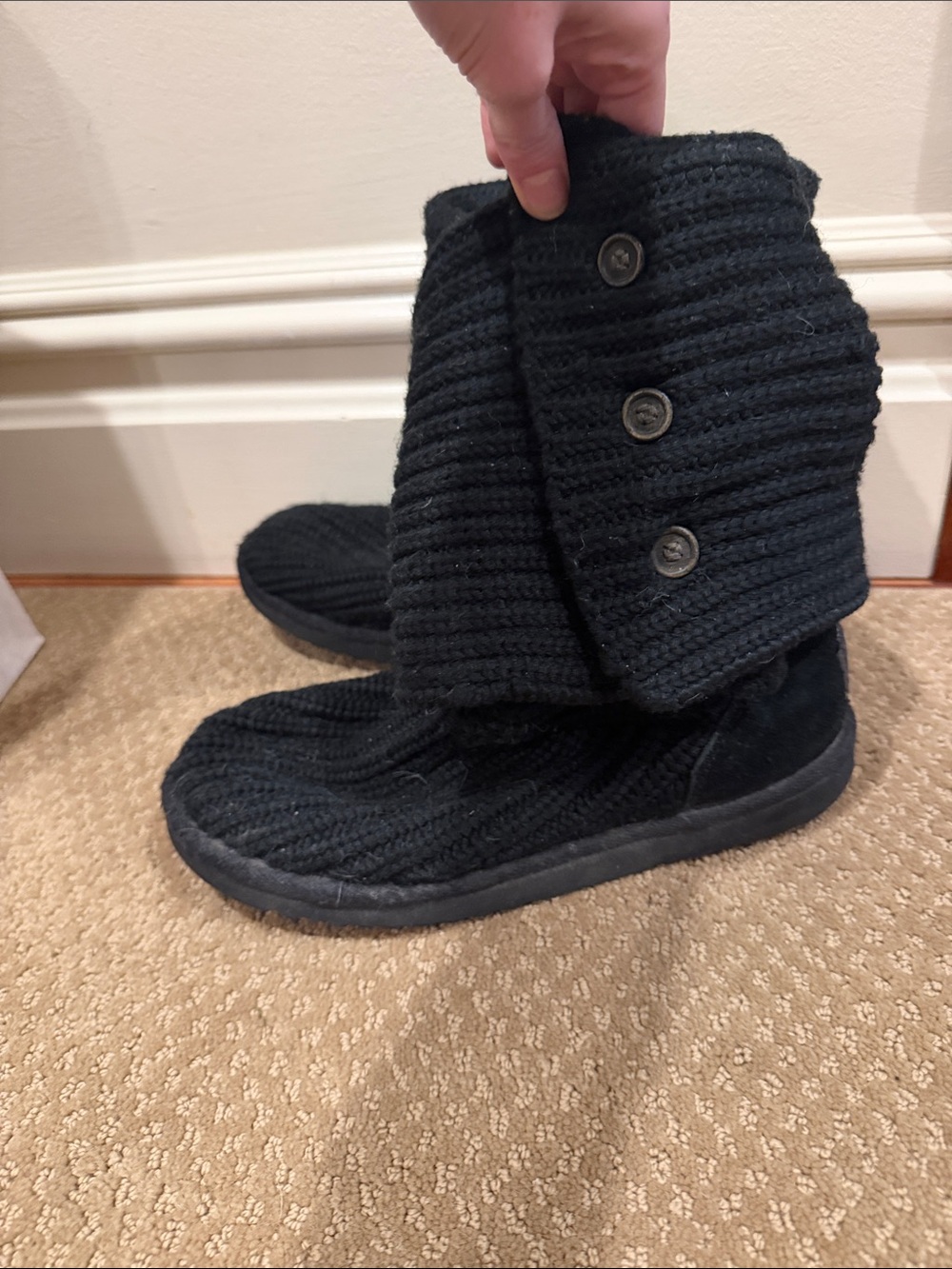 UGG Black Knit Button-Cuff Men's Boots